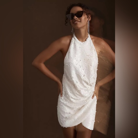 Ronny Kobo Jo Halter Sequin Ruched Open-Back Mini Dress - Picture 2 of 16